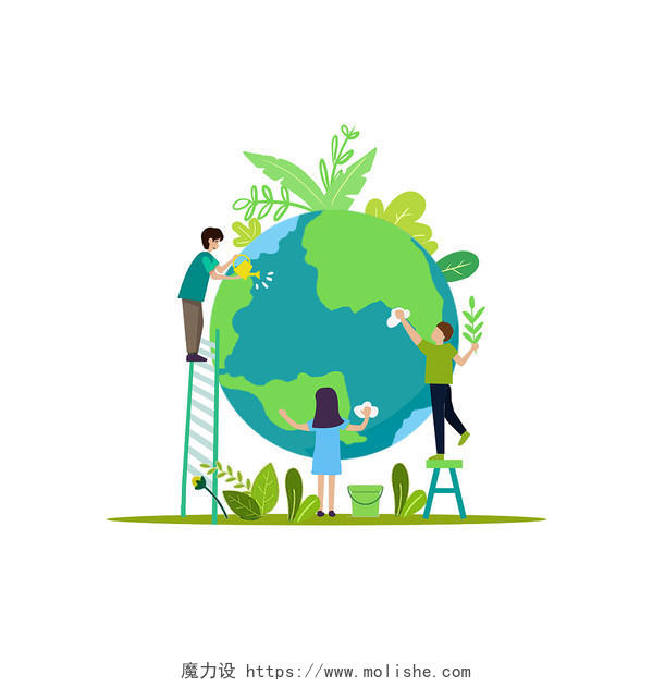 矢量格正在清洁地球的人物扁平插画插图绿色蓝色世界自然世界清洁地球日元素
